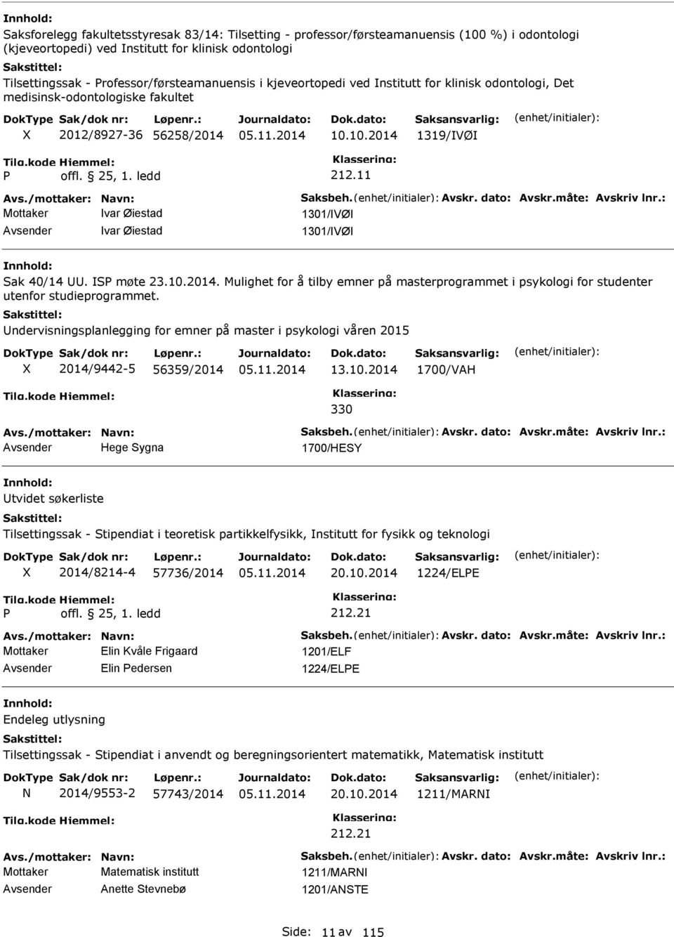 måte: Avskriv lnr.: var Øiestad 1301/VØ var Øiestad 1301/VØ Sak 40/14. S møte 23.10.2014. Mulighet for å tilby emner på masterprogrammet i psykologi for studenter utenfor studieprogrammet.