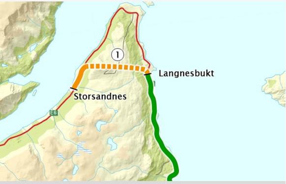 Igangsatte prosjekter E6 Alta vest (Finnmark) Storsandnes Langnesbukt (parsell 1) Totalt 4,8 km, herav ca. 3400 m tunnel Tot. kostn.: 610 mill.