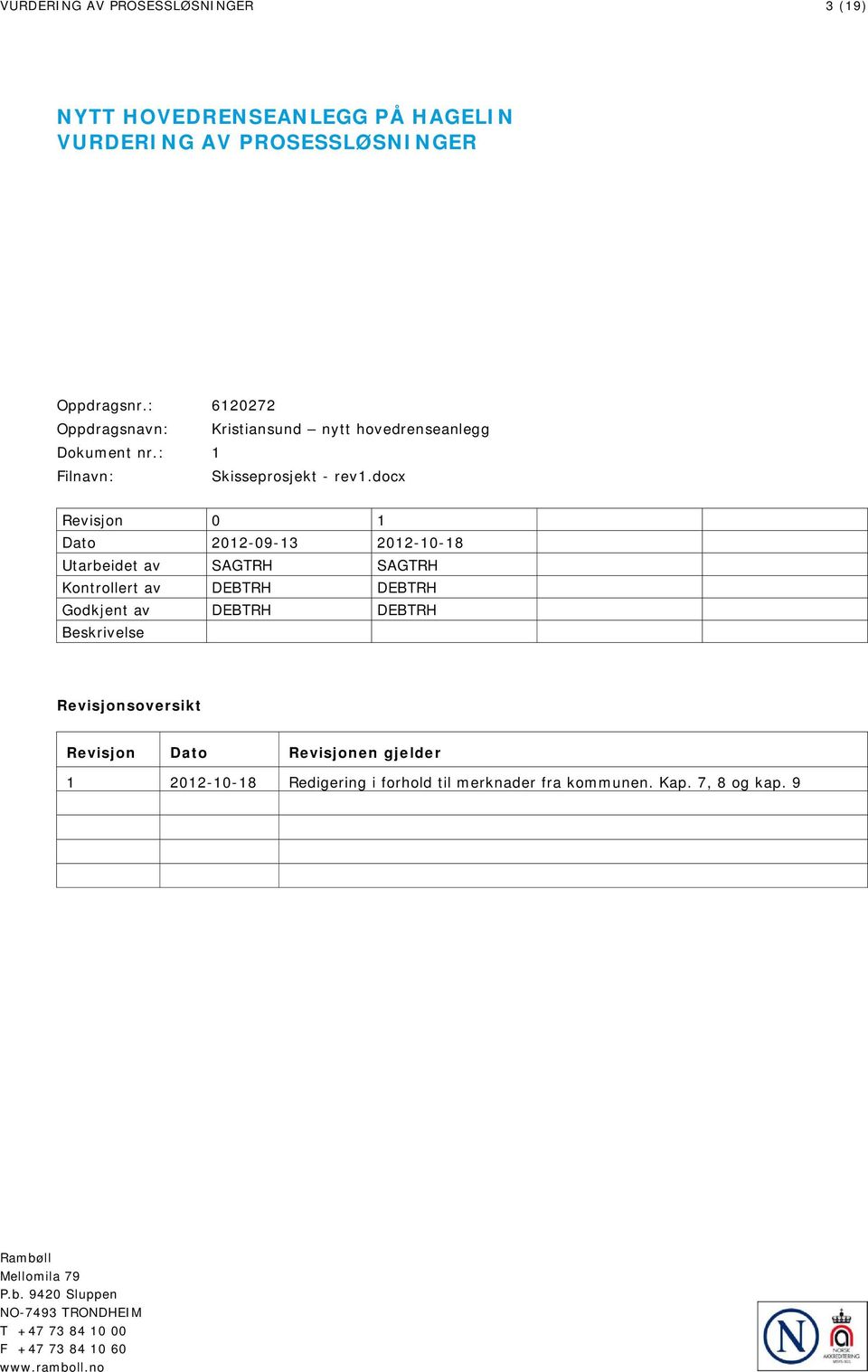 docx Revisjon 0 1 Dato 2012-09-13 2012-10-18 Utarbeidet av SAGTRH SAGTRH Kontrollert av DEBTRH DEBTRH Godkjent av DEBTRH DEBTRH Beskrivelse