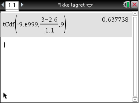 5.3 Student s t-fordelinger 5.3.1 tpdf Formlen for student s tpdf: x μ St (μ,σ,ν) (x) = St ν ( σ ) σ Finn sannsynligheten for x = 5, gitt: ν = 12 5.