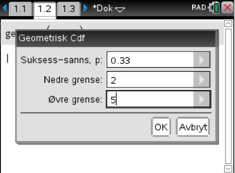 5.7 Geometriske-fordelinger 5.7.1 Geometrisk Pdf Vi tenker oss at vi har X~Geom (0.