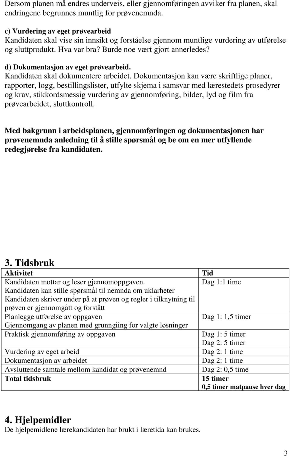 d) Dokumentasjon av eget prøvearbeid. Kandidaten skal dokumentere arbeidet.