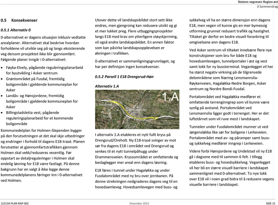 Følgende planer inngår i 0-alternativet: Føyka-Elvely, pågående reguleringsplanarbeid for byutvikling i Asker sentrum Grøntområdet på Fusdal, fremtidig boligområde i gjeldende kommuneplan for Asker