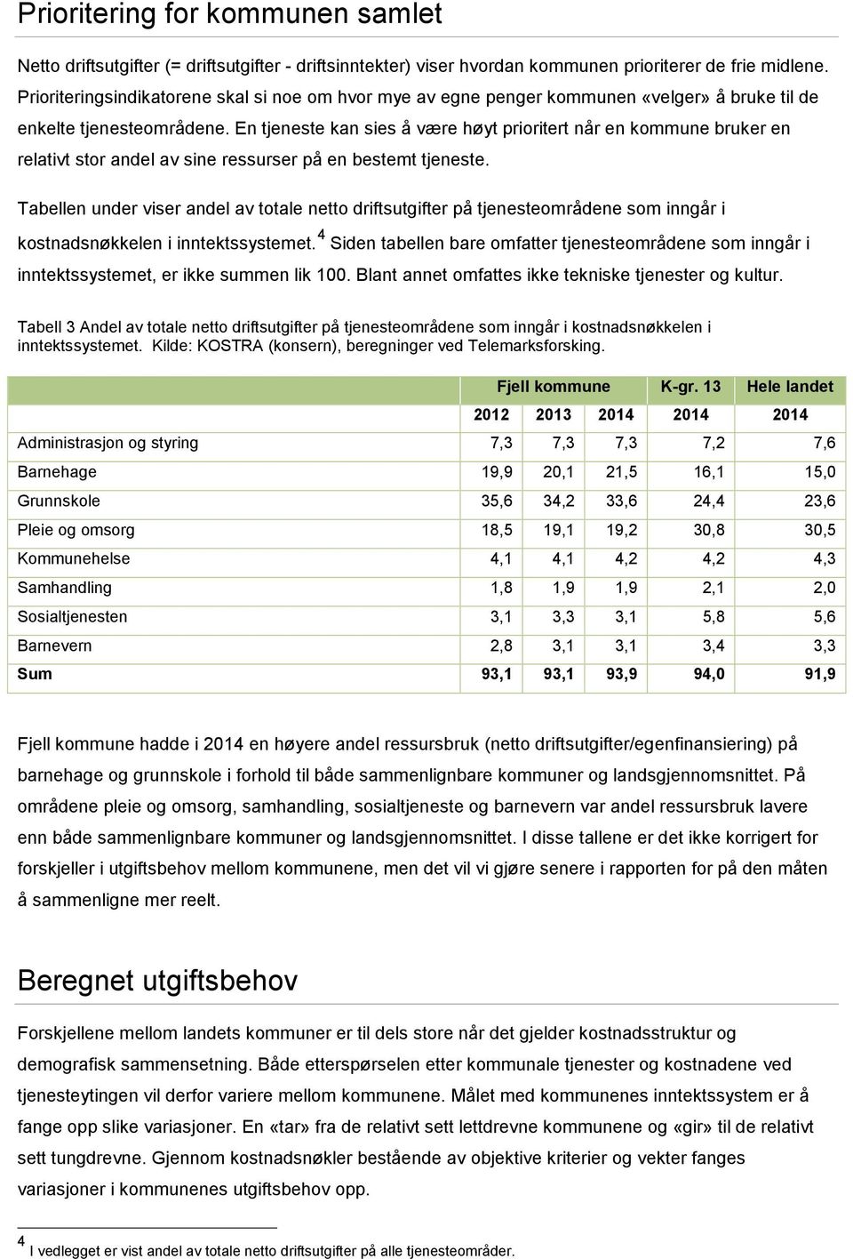 En tjeneste kan sies å være høyt prioritert når en kommune bruker en relativt stor andel av sine ressurser på en bestemt tjeneste.