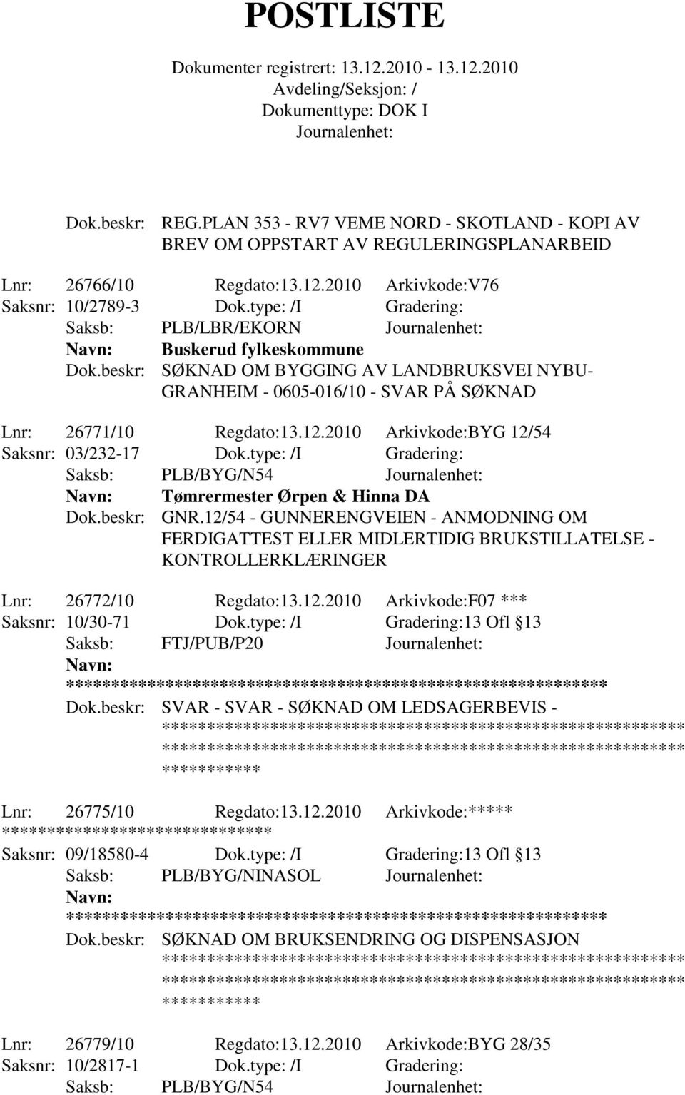 2010 Arkivkode:BYG 12/54 Saksnr: 03/232-17 Dok.type: /I Gradering: Saksb: PLB/BYG/N54 Tømrermester Ørpen & Hinna DA Dok.beskr: GNR.