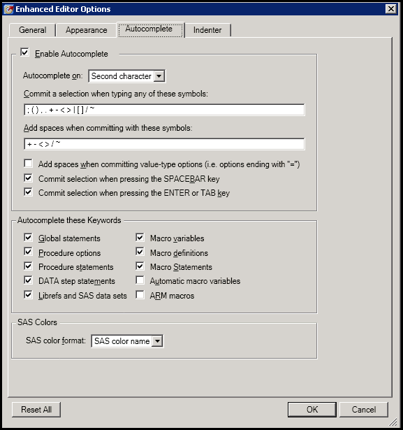 3. NY PROGRAM EDITOR Under Program kan du selv konfigurere ditt Editor Options oppsett for autocomplete Finnes