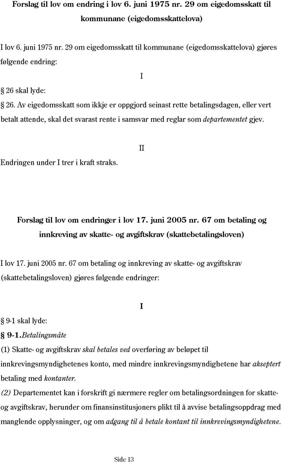 Endringen under I trer i kraft straks. II Forslag til lov om endringer i lov 17. juni 2005 nr.