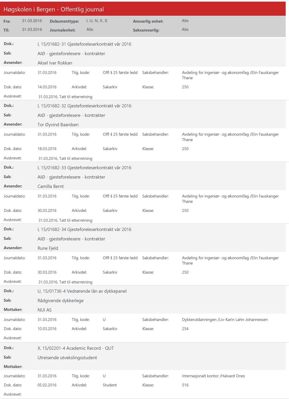 2016 Arkivdel: Sakarkiv, Tatt til etterretning I, 15/01682-33 Gjesteforeleserkontrakt vår 2016 AIØ - gjesteforelesere - kontrakter Camilla Bernt, Tatt til etterretning I, 15/01682-34