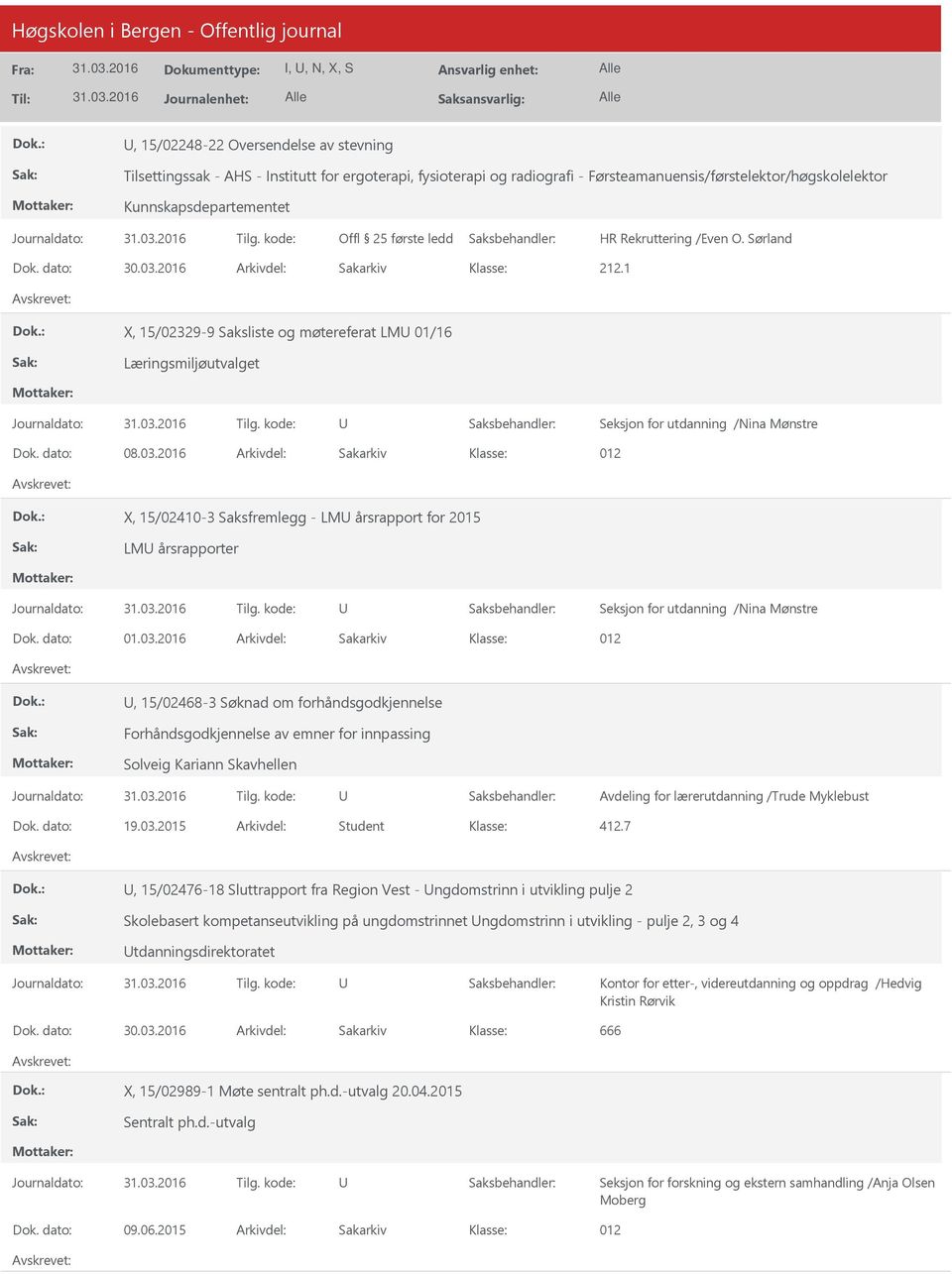 2016 Arkivdel: Sakarkiv 012 X, 15/02410-3 Saksfremlegg - LM årsrapport for 2015 LM årsrapporter Seksjon for utdanning /Nina Mønstre Dok. dato: 01.03.