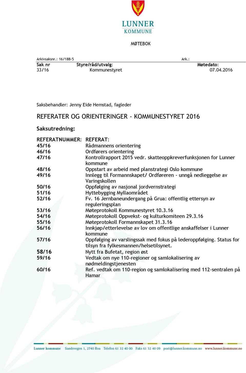 Kontrollrapport 2015 vedr.