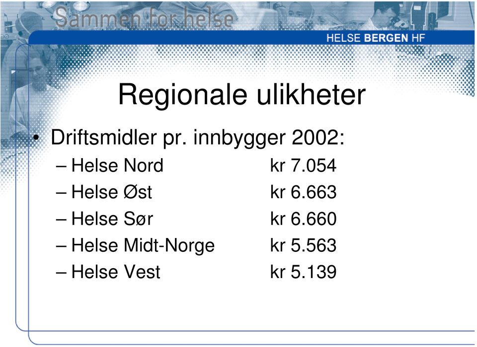 054 Helse Øst kr 6.663 Helse Sør kr 6.