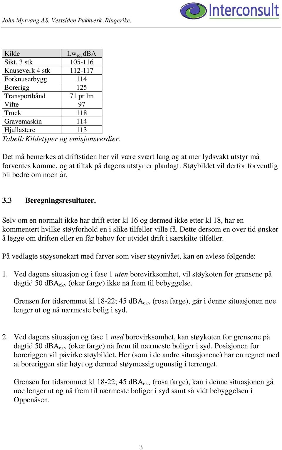 Det må bemerkes at driftstiden her vil være svært lang og at mer lydsvakt utstyr må forventes komme, og at tiltak på dagens utstyr er planlagt. Støybildet vil derfor forventlig bli bedre om noen år.