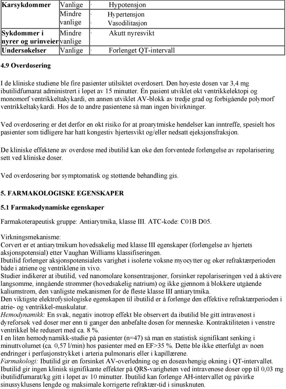 Én pasient utviklet økt ventrikkelektopi og monomorf ventrikkeltakykardi, en annen utviklet AV-blokk av tredje grad og forbigående polymorf ventrikkeltakykardi.