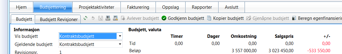 Avlever budsjett: Godkjenn budsjett: Når du godkjenner budsjettet, vil dette bli en del av instituttets/enhetens totale virksomhetsbudsjett.