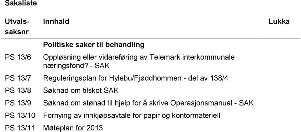 - SAK PS 13/7 Reguleringsplan for Hylebu/Fjøddhommen - del av 138/4 PS 13/8 PS 13/9 PS 13/10 Søknad