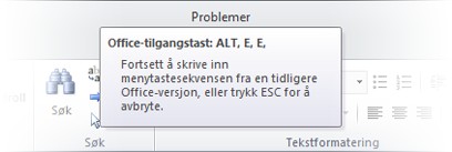 Hvis du for eksempel har et skjema i oppsettvisning, kan du fortsatt åpne feltlisten med ALT+F8 og avslutte Access 2010 med ALT+F4. Mange av de gamle hurtigtastene er også tilgjengelige fortsatt.