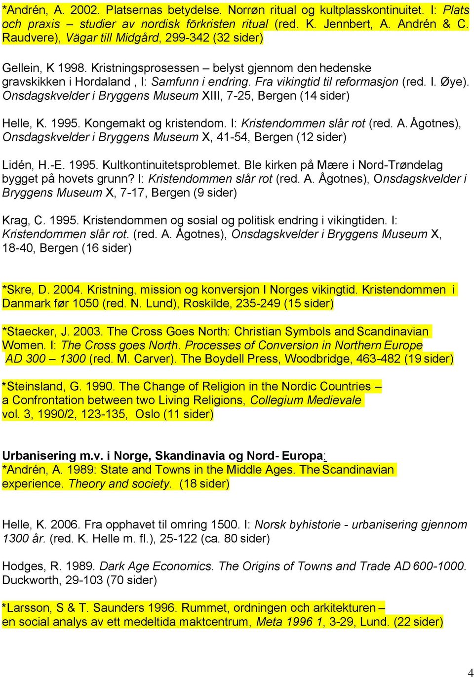 Onsdagskvelder i Bryggens Museum XIII, 7-25, Bergen (14 sider) Helle, K. 1995. Kongemakt og kristendom. I: Kristendommen slår rot (red. A.