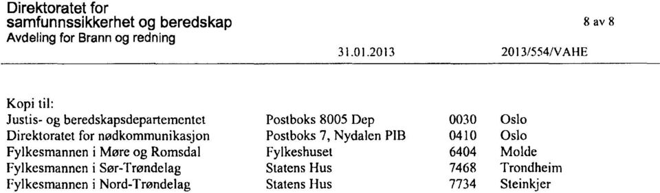 Oslo Direktoratet for nødkommunikasjon Postboks 7, Nydalen PIB 0410 Oslo Fylkesmannen i Møre og