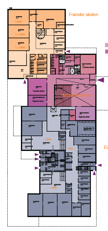 Eiganes skole, inkl. Den franske skole og nærmiljøsenter Skole BRA: 7 000 m² ca. 280 mill. kr.