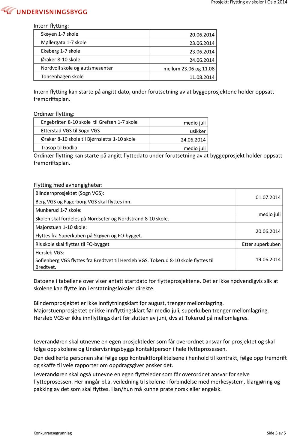 Ordinær flytting: Engebråten 8-10 skole til Grefsen 1-7 skole Etterstad VGS til Sogn VGS usikker Øraker 8-10 skole til Bjørnsletta 1-10 skole 24.06.