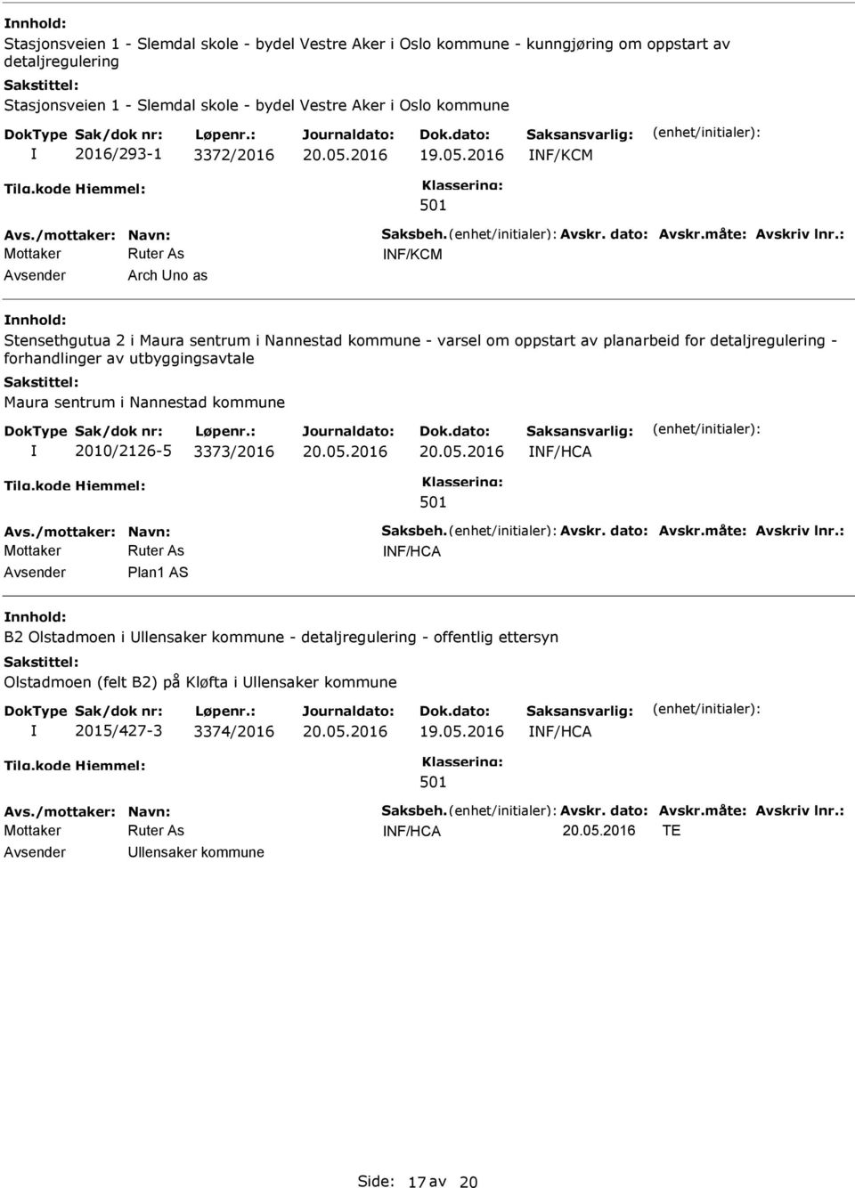 : NF/KCM Avsender Arch Uno as nnhold: Stensethgutua 2 i Maura sentrum i Nannestad kommune - varsel om oppstart av planarbeid for detaljregulering - forhandlinger av utbyggingsavtale Maura sentrum i