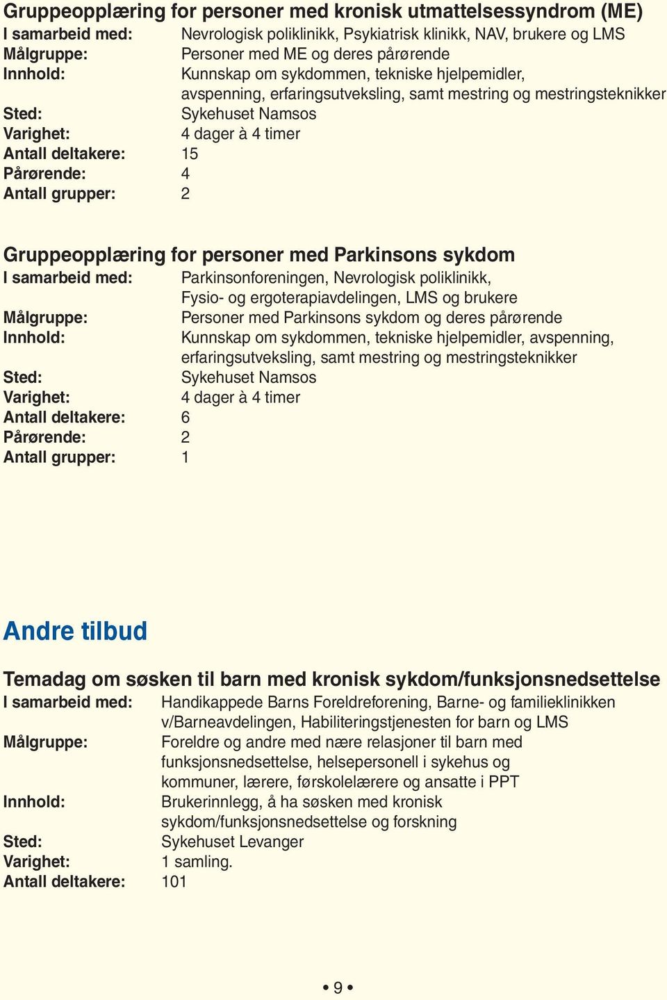 sykdom Parkinsonforeningen, Nevrologisk poliklinikk, Fysio- og ergoterapiavdelingen, LMS og brukere Personer med Parkinsons sykdom og deres pårørende Kunnskap om sykdommen, tekniske hjelpemidler,