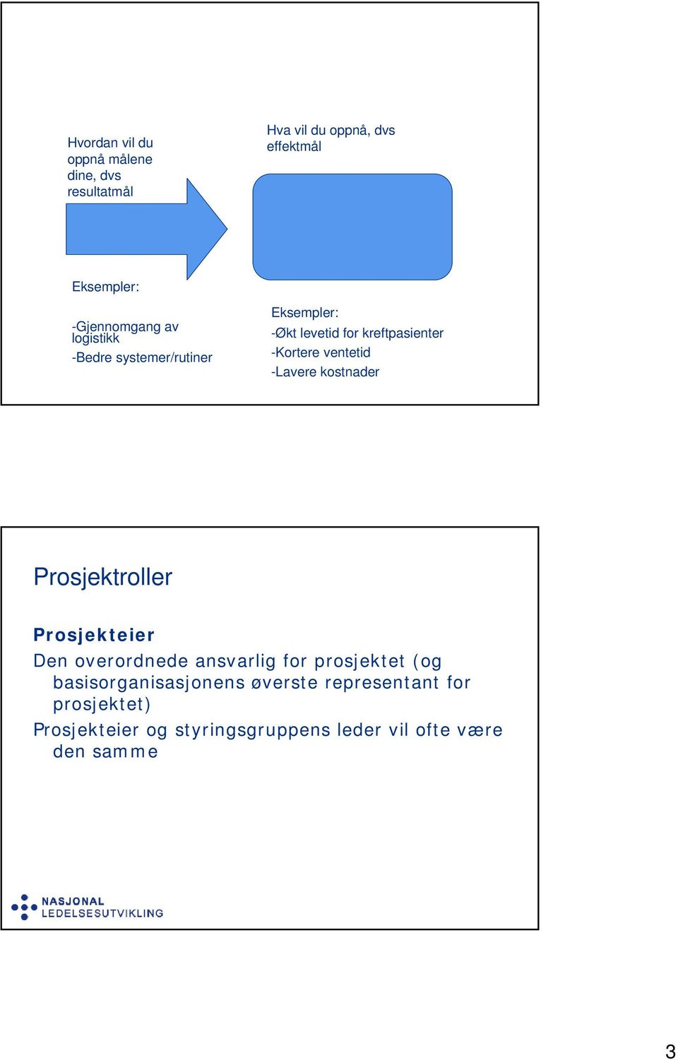 ventetid -Lavere kostnader Prosjektroller Prosjekteier Den overordnede ansvarlig for prosjektet (og