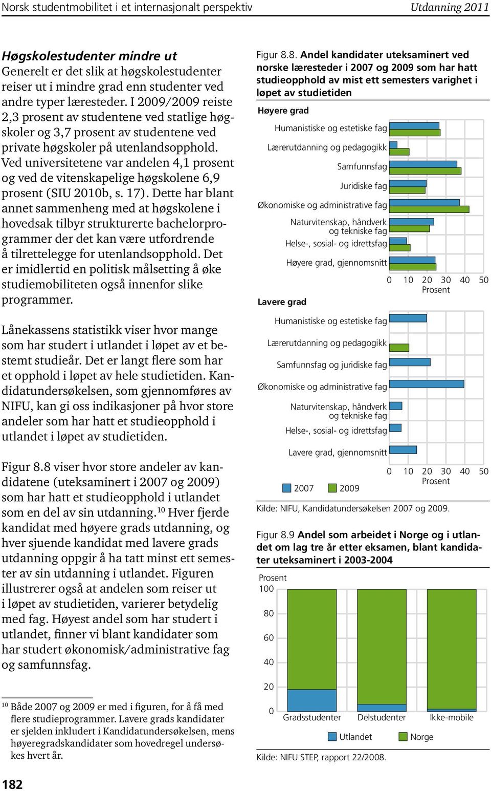 Ved universitetene var andelen 4,1 prosent og ved de vitenskapelige høgskolene 6,9 prosent (SIU 2010b, s. 17).