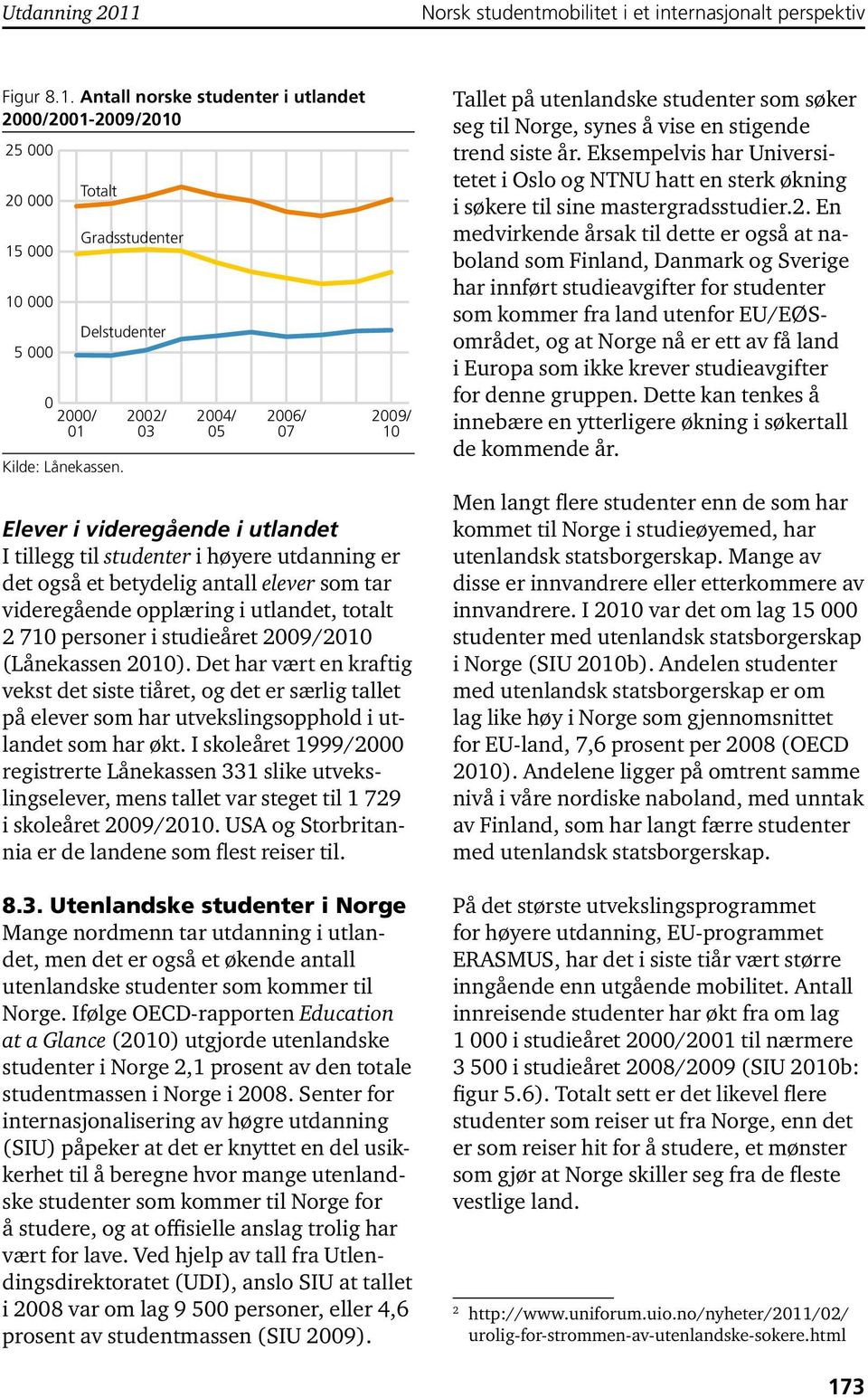 totalt 2 710 personer i studieåret 2009/2010 (Lånekassen 2010). Det har vært en kraftig vekst det siste tiåret, og det er særlig tallet på elever som har utvekslingsopphold i utlandet som har økt.