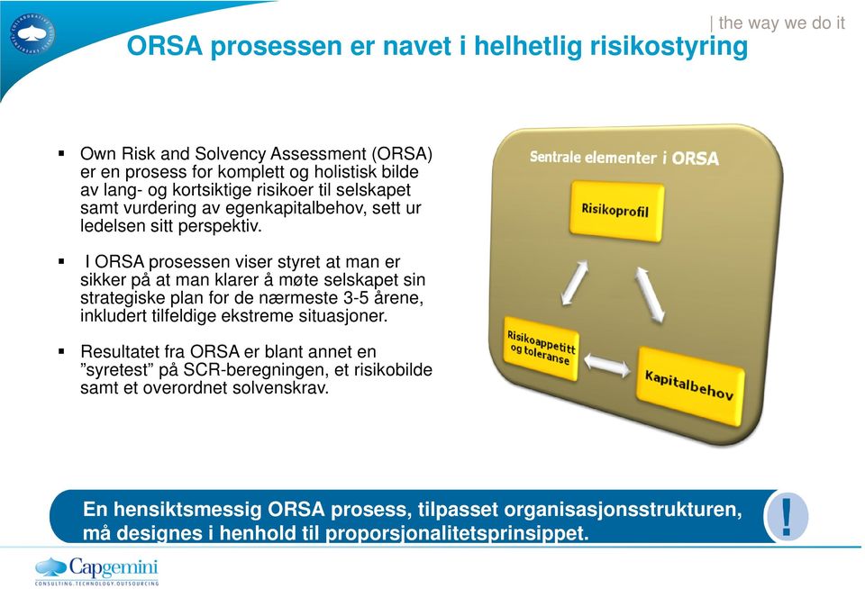 I ORSA prosessen viser styret at man er sikker på at man klarer å møte selskapet sin strategiske plan for de nærmeste 3-5 årene, inkludert tilfeldige ekstreme