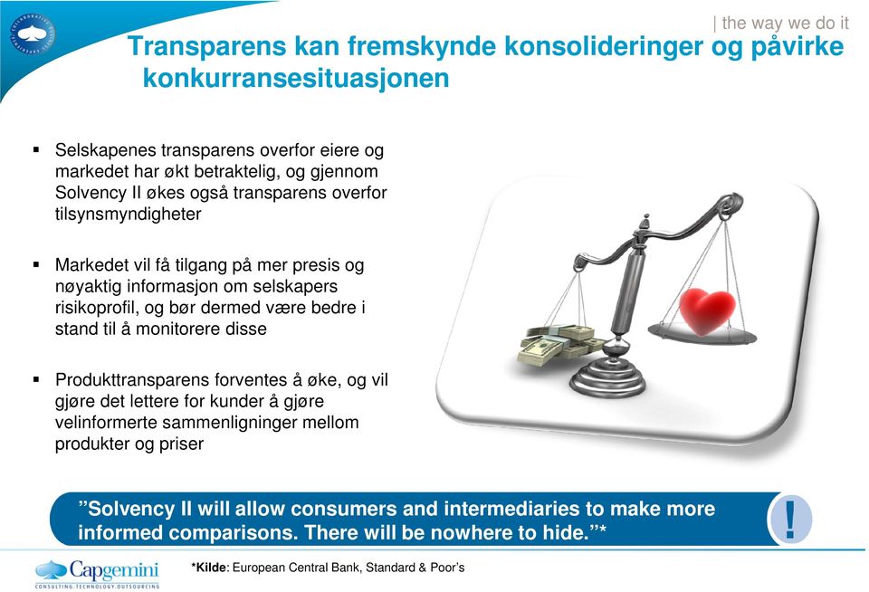 Solvency II økes også transparens overfor tilsynsmyndigheter Markedet vil få