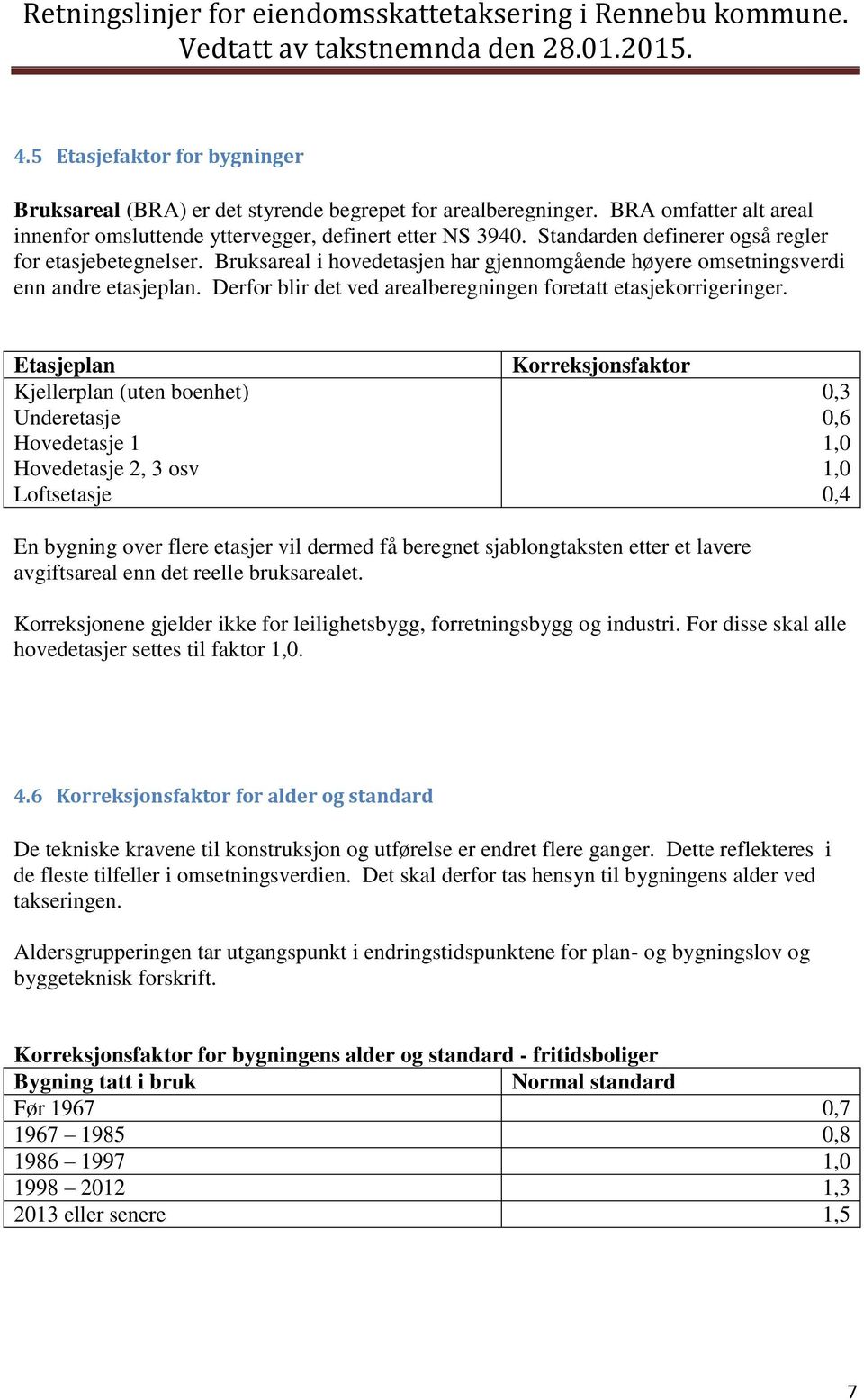 Derfor blir det ved arealberegningen foretatt etasjekorrigeringer.