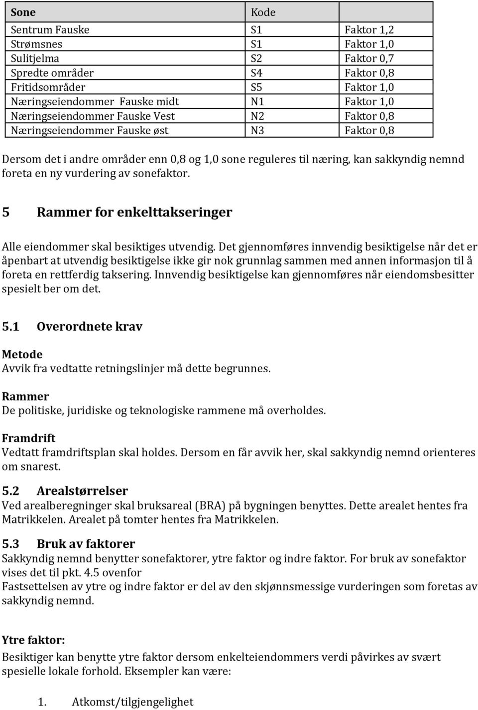 av sonefaktor. 5 Rammer for enkelttakseringer Alle eiendommer skal besiktiges utvendig.