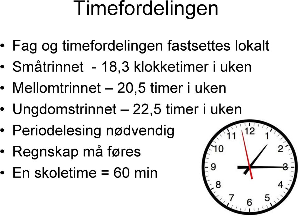 Mellomtrinnet 20,5 timer i uken Ungdomstrinnet 22,5