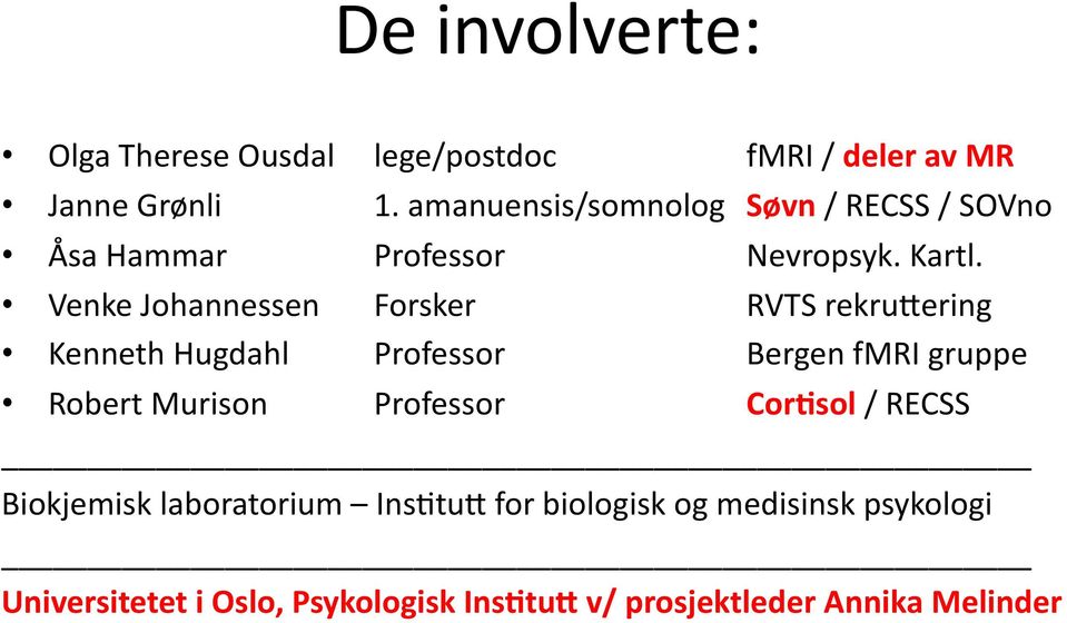 $ Venke$Johannessen$ Forsker$ $ $ RVTS$rekruQering$ Kenneth$Hugdahl$ Professor$ $ Bergen$fMRI$gruppe$ Robert$Murison$