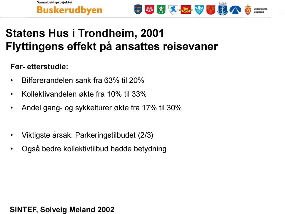 til 33% Andel gang- og sykkelturer økte fra 17% til 30% Viktigste årsak: