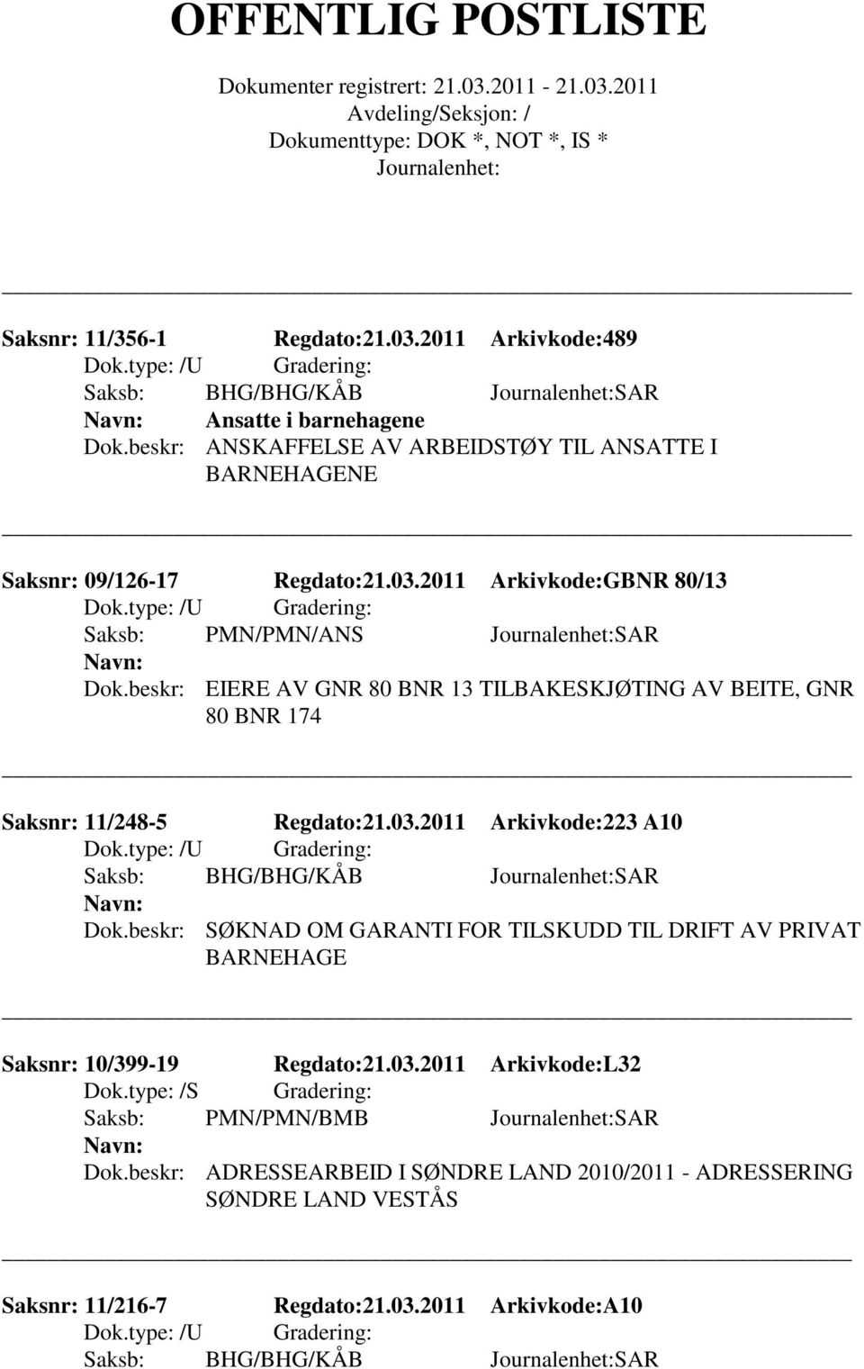 beskr: EIERE AV GNR 80 BNR 13 TILBAKESKJØTING AV BEITE, GNR 80 BNR 174 Saksnr: 11/248-5 Regdato:21.03.2011 Arkivkode:223 A10 Saksb: BHG/BHG/KÅB SAR Dok.