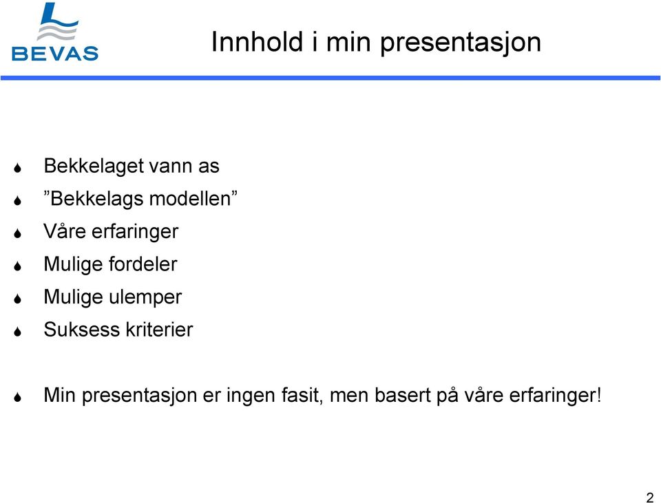 fordeler Mulige ulemper Suksess kriterier Min