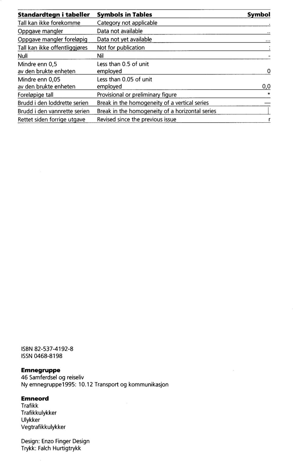 05 of unit av den brukte enheten employed Foreløpige tall Provisional or preliminary figure Brudd i den loddrette serien Break in the homogeneity of a vertical series Brudd i den vannrette serien