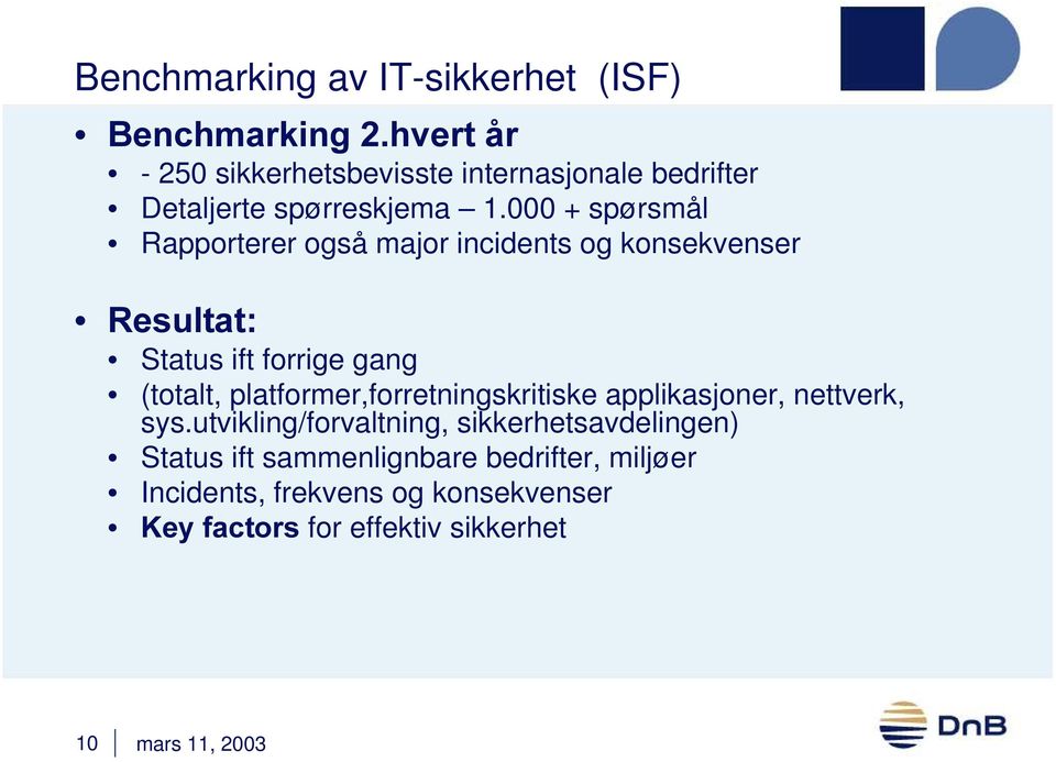 000 + spørsmål Rapporterer også major incidents og konsekvenser 5HVXOWDW Status ift forrige gang (totalt,