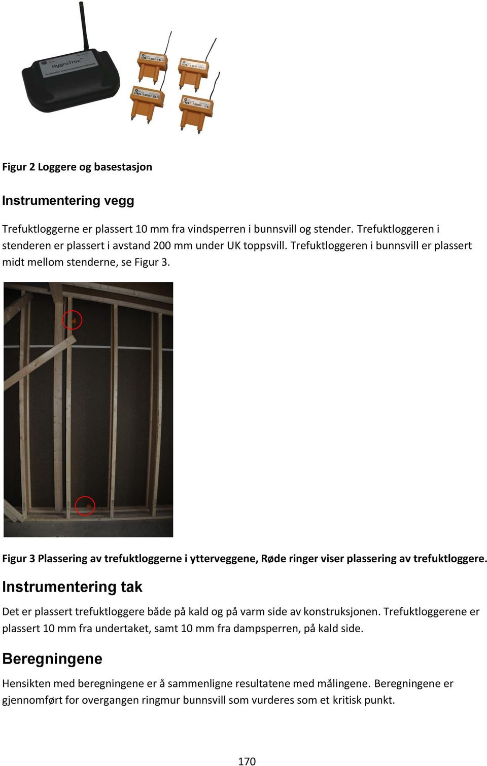 Figur 3 Plassering av trefuktloggerne i ytterveggene, Røde ringer viser plassering av trefuktloggere.