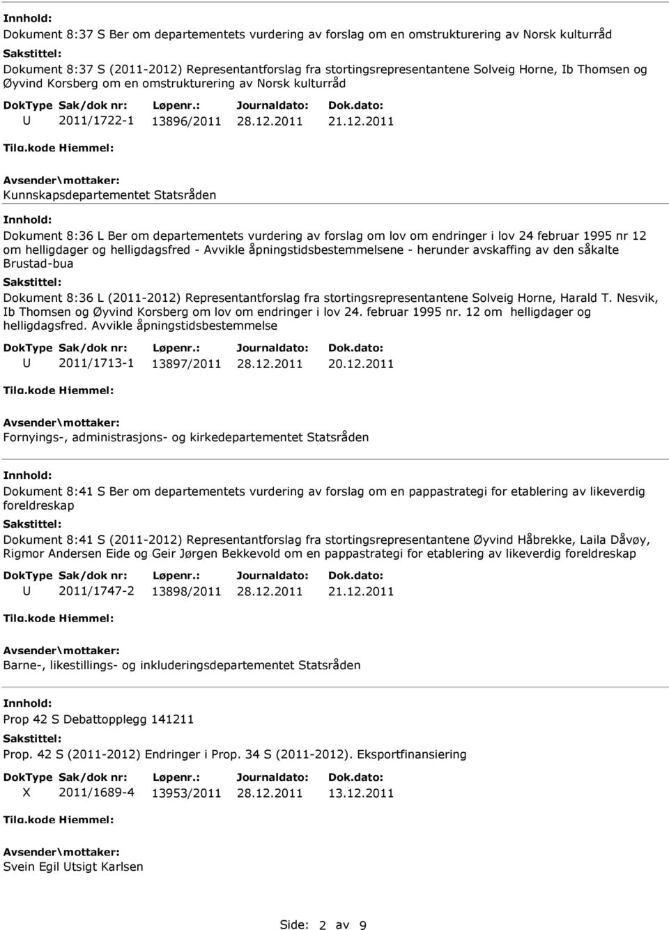 endringer i lov 24 februar 1995 nr 12 om helligdager og helligdagsfred - Avvikle åpningstidsbestemmelsene - herunder avskaffing av den såkalte Brustad-bua Dokument 8:36 L (2011-2012)