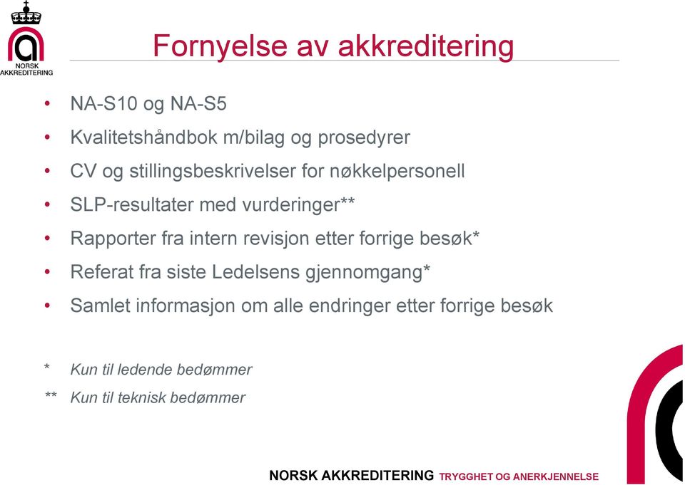 intern revisjon etter forrige besøk* Referat fra siste Ledelsens gjennomgang* Samlet