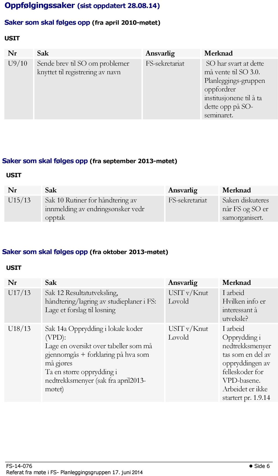 til SO 3.0. Planleggings-gruppen oppfordrer institusjonene til å ta dette opp på SOseminaret.