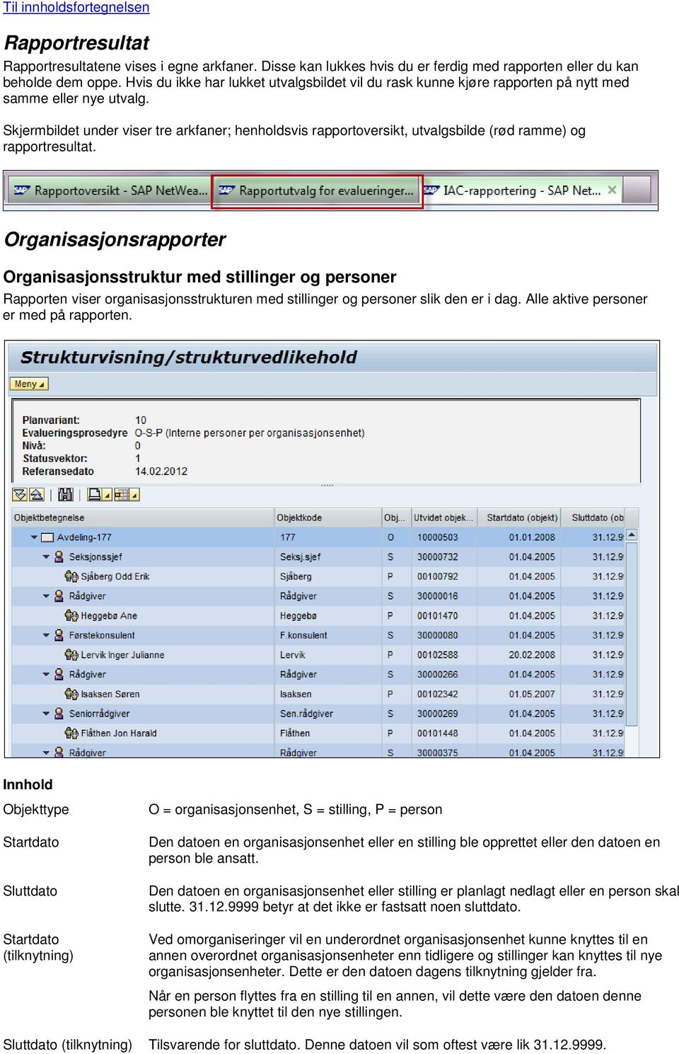 Skjermbildet under viser tre arkfaner; henholdsvis rapportoversikt, utvalgsbilde (rød ramme) og rapportresultat.