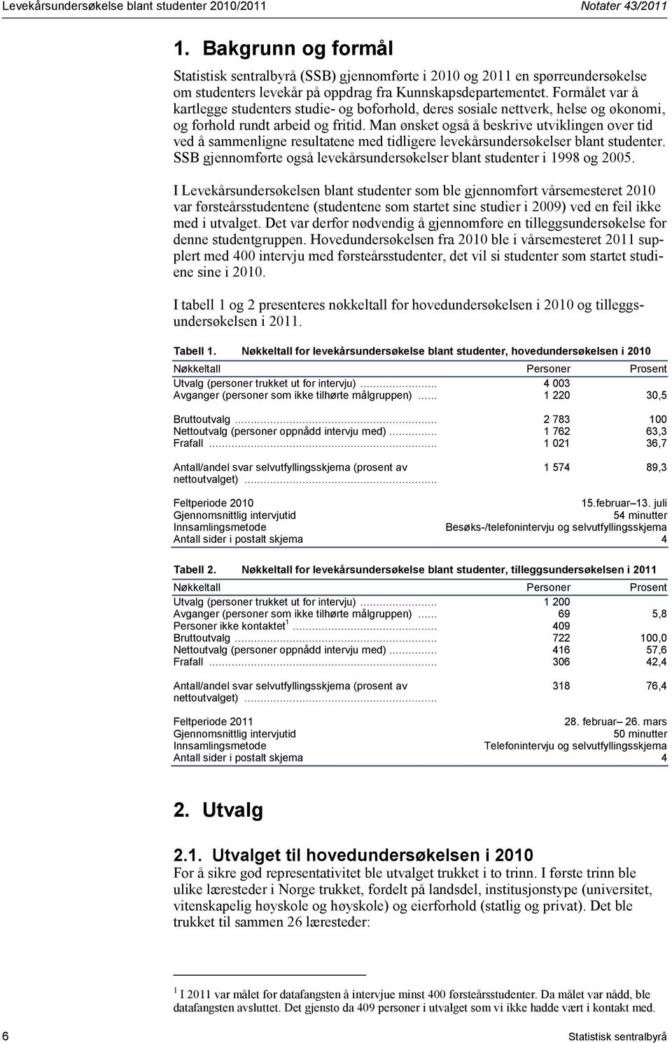 Formålet var å kartlegge studenters studie- og boforhold, deres sosiale nettverk, helse og økonomi, og forhold rundt arbeid og fritid.