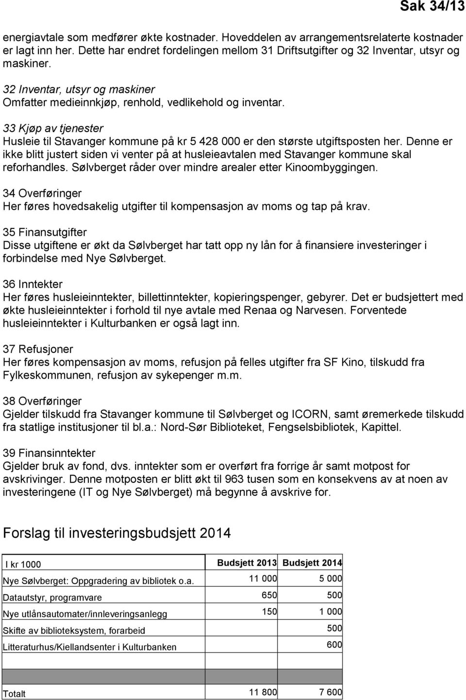 33 Kjøp av tjenester Husleie til Stavanger kommune på kr 5 428 000 er den største utgiftsposten her.