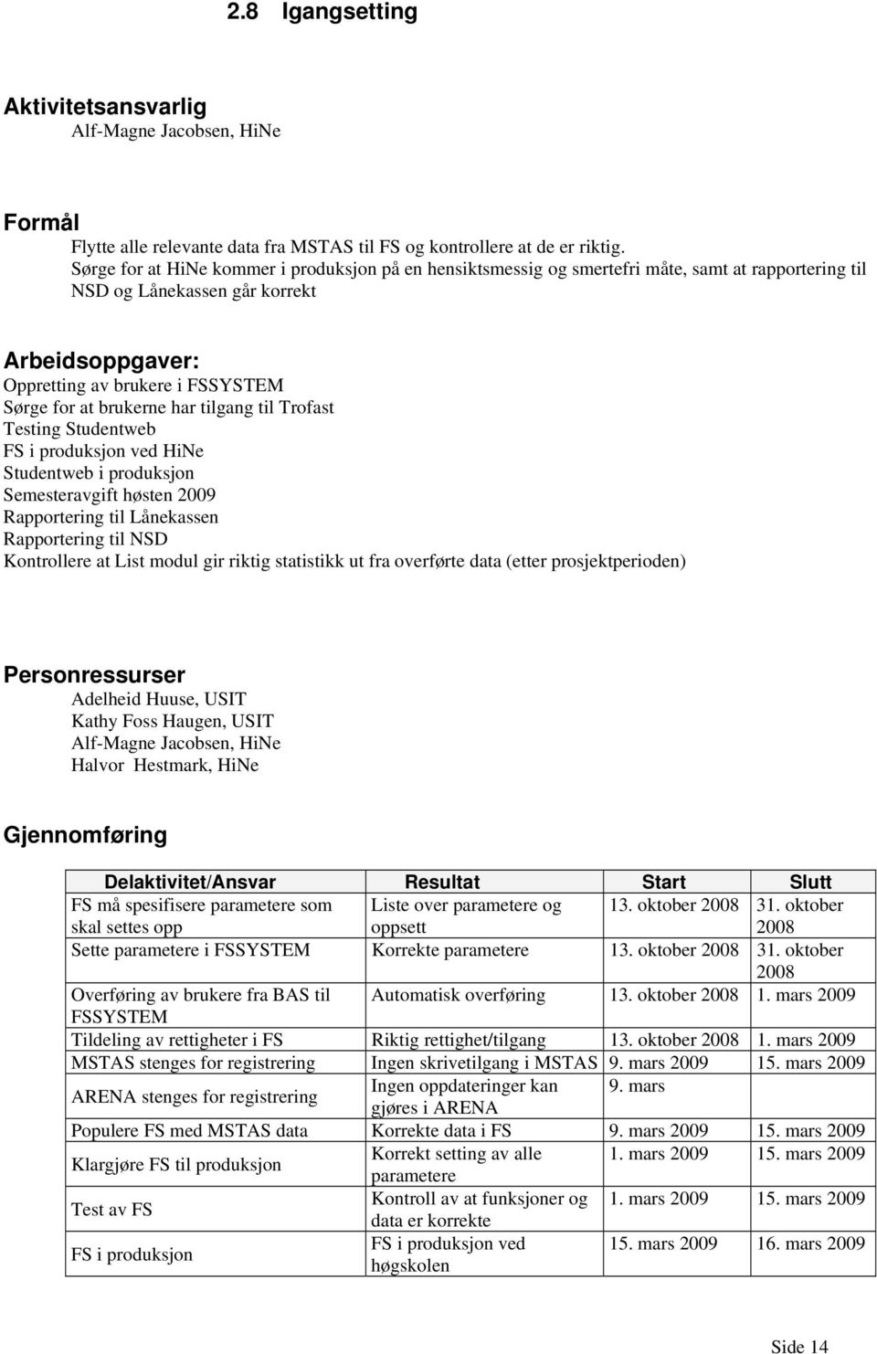 brukerne har tilgang til Trofast Testing Studentweb FS i produksjon ved HiNe Studentweb i produksjon Semesteravgift høsten Rapportering til Lånekassen Rapportering til NSD Kontrollere at List modul