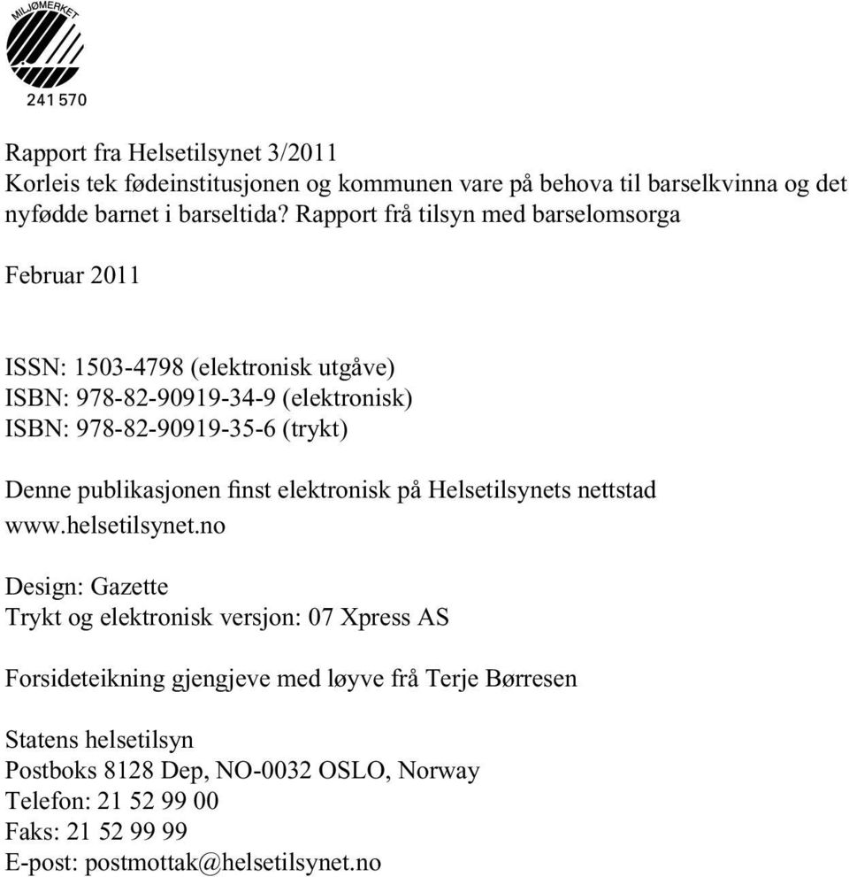 elektronisk på Helsetilsynets nettstad www.helsetilsynet.