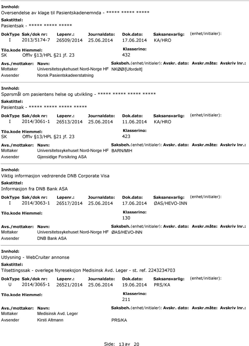 2014/3061-1 26513/2014 11.06.2014 Mottaker niversitetssykehuset Nord-Norge HF BARN/MH Gjensidige Forsikring ASA Viktig informasjon vedrørende DNB Corporate Visa nformasjon fra DNB Bank ASA 2014/3063-1 26517/2014 17.